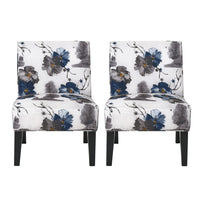  Lot De 2 Fauteuils D’appoint Oliver En Tissu aspect lin Avec Pieds En Bois D’hévéa - Bleu Et Multicolore