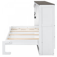  Lit escamotable Olivia en bois massif avec lumiere LED et armoire pliante, taille simple, blanc