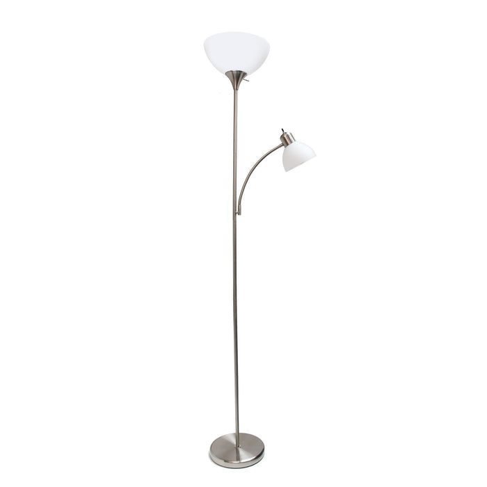 Ardelo Lampadaire avec lampe de lecture a col de cygne, Nickel brosse, 71,5 po H