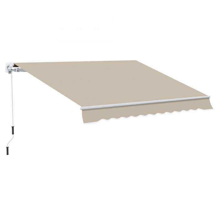 Outsunny 13' X 8' Auvent De Terrasse Retractable Manuel Resistant A L'eau Pare-soleil Exterieur Pont Fenetre Porte Auvent Abri Cadre En Aluminium (kaki)