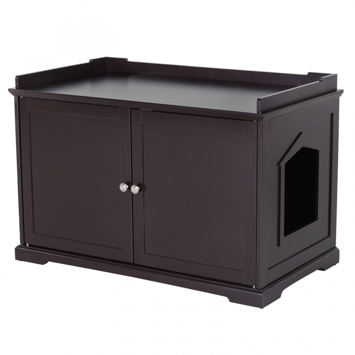 Pawhut Boite A Litiere Pour Chat Couverte 2 En 1 Toilettes Rangement Hideaway Armoire Banc Decor A La Maison