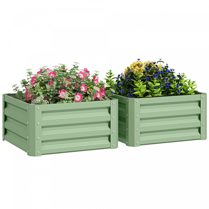 Outsunny Lot De 2 Pieces Parterre De Fleur Jardinieres En Acier Vert Clair
