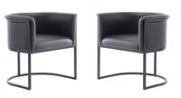  Chaise de salle a manger moderne mi-siecle en cuir vegetalien et metal noir Cosmopolitan - Lot de 2