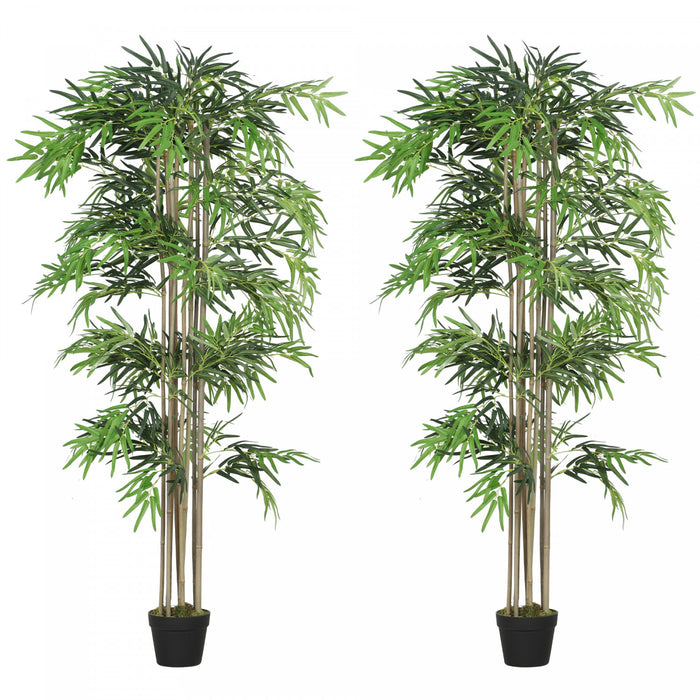 Outsunny - Ensemble de 2 arbres artificiels en bambou de 182,8 cm en pot avec 1530 feuilles, vert