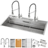 Evier poste de travail MultiSINK 45 po, double pose, 3 niveaux, robinets, rince-verre, inox - J-WP31