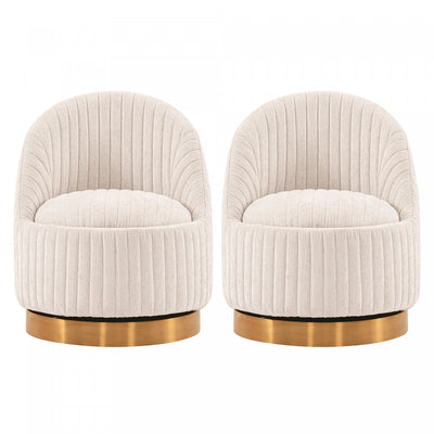 Leela Modern Chenille Swivel Lounge Chair in Cream - Set of 2 Accent Chair | Fauteuil pivotant moderne en chenille Leela couleur creme - Lot de 2