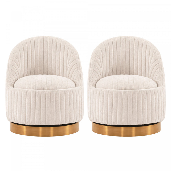 Fauteuil pivotant moderne en chenille Leela couleur creme - Lot de 2