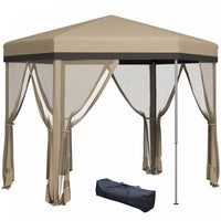 Outsunny Auvent De 12x12', Tente Gazebo Avec Filet, Sac De Transport, Kaki