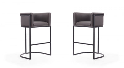Cosmopolitan Mid-Century Modern Metal Upholstered Barstool in Graphite - Set of 2 Bar Stool | Tabouret de bar rembourre en metal style mid-century moderne Cosmopolitan en graphite - Lot de 2
