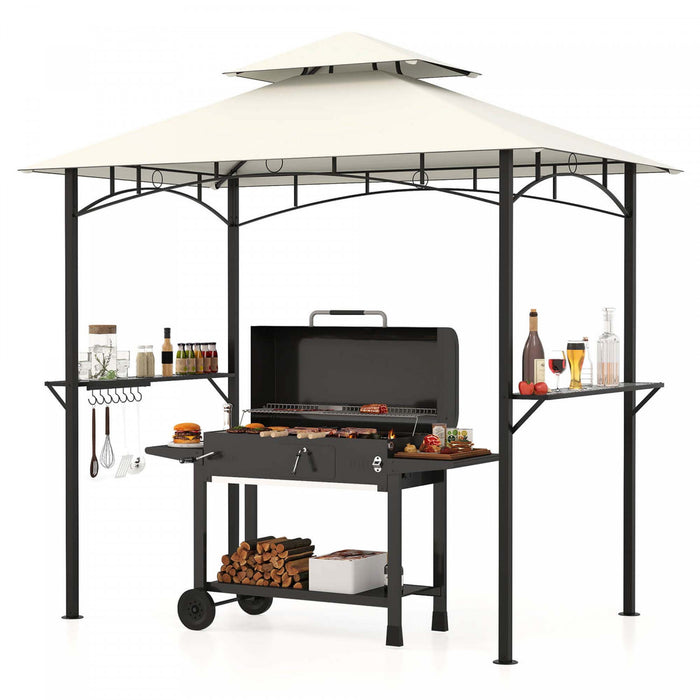 Costway 8’ X 5’ Grill Gazebo Avec 2 Etageres 7 Crochets Cadre En Metal Soft Top Beige