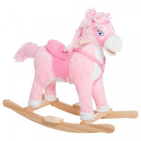 Qaba Kids Cheval A Bascule En Peluche Jouet A Bascule Pour Enfant Avec Sons Realistes Rose