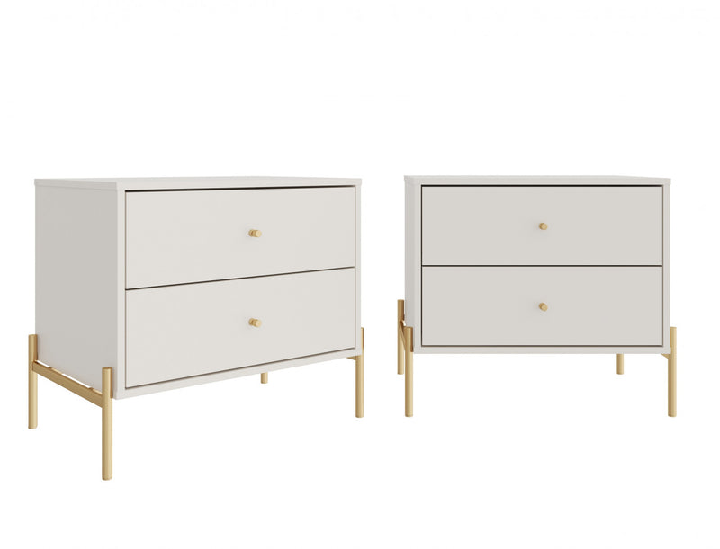 Table de nuit Jasper Moderne 25\" en blanc casse (2 tiroirs) - Lot de 2