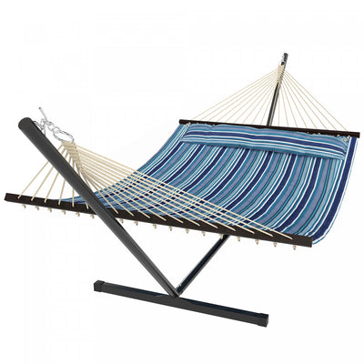 Outsunny Hammock with Stand Heavy Duty 139", Blue and White