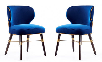 Strine Modern Wood Upholstered Dining Chair in Blue and Gold - Set of 2 | Chaise de salle a manger moderne Strine en bois et tissu bleu et or - Lot de 2