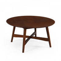  Table Basse Ronde Darren Avec Piètement En Croix - Finition Noyer