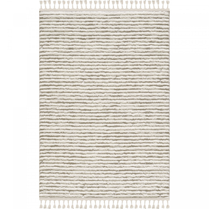 Carpette à poil long Quinto beige à motif de vagues - 6 pi 3 po x 9 pi 