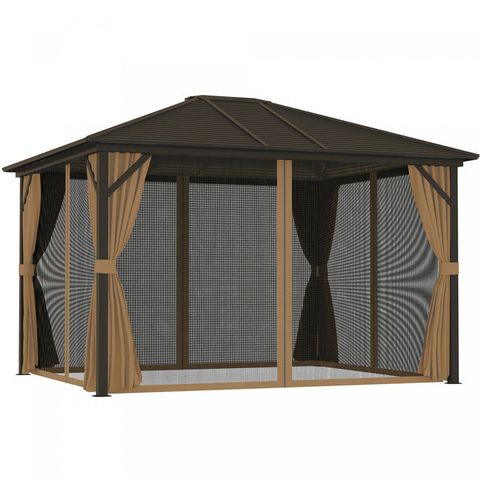 Outsunny Abri De Jardin De Luxe A Toit Rigide De 10 Pi X 12 Pi Avec Rideaux Et Filet, Cafe