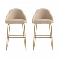  Tabouret de bar moderne en metal Gracie avec revetement en tissu, couleur beige et or - Lot de 2