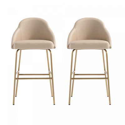 Gracie Modern Metal Upholstered Barstool in Tan and Gold - Set of 2 | Tabouret de bar moderne en metal Gracie avec revetement en tissu, couleur beige et or - Lot de 2