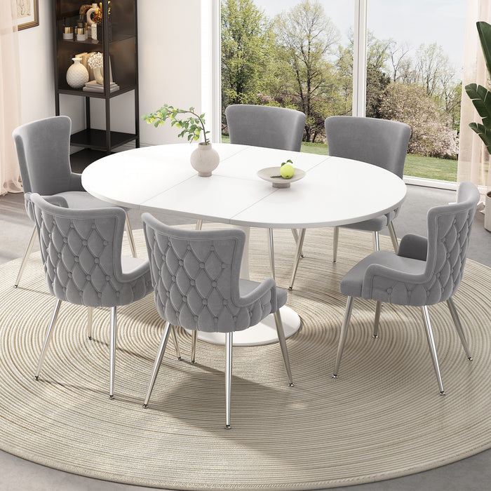 Chaises de salle a manger Luna en velours avec revetement capitonne et pieds metalliques dores, lot de 6, gris