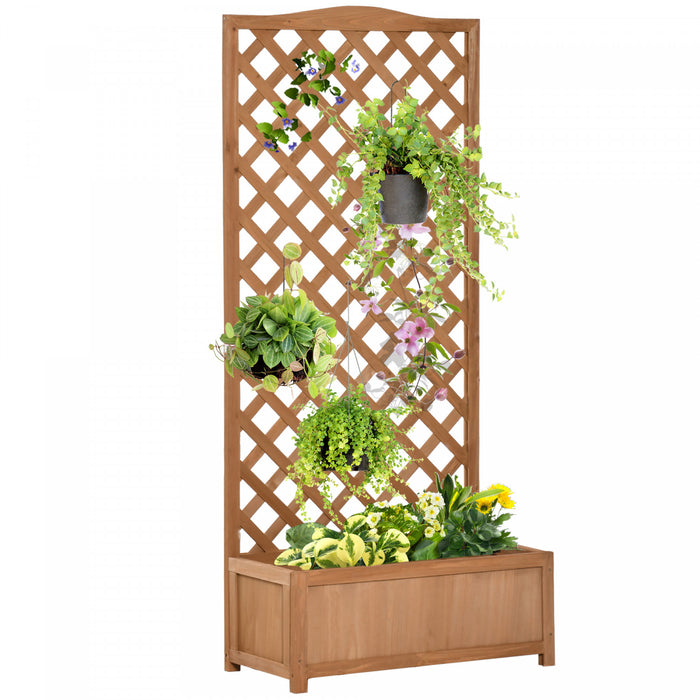 Outsunny 30\" X 14\" X 67\" Jardiniere Surelevee En Bois Avec Treillis Pour Les Plantes Grimpantes, Pour Faire Pousser Des Legumes, Des Herbes Et Des Fleurs Dans L'arriere-cour, Le Patio, Marron
