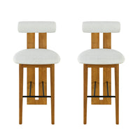 Sophia – Lot de 2 tabourets de bar modernes d’interieur en bois d’hevea avec dossier de soutien, couleur ivoire et noyer
