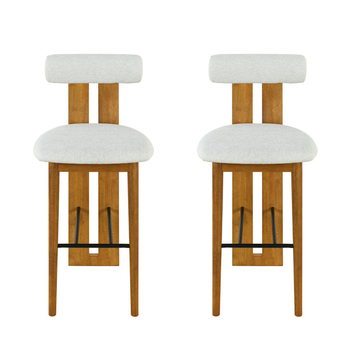 Sophia – Lot de 2 tabourets de bar modernes d’interieur en bois d’hevea avec dossier de soutien, couleur ivoire et noyer