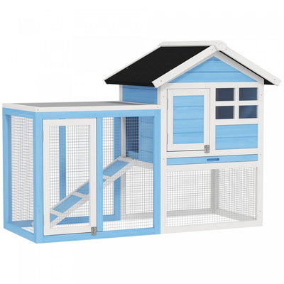 Pawhut 48" Weatherproof Wooden Rabbit Hutch With Slant Roof And Screened Outdoor Run, Light Blue|Pawhut Clapier A Lapin En Bois De 48" Avec Toit En Asphalte Impermeable, Enclos Exterieur Amusant, P