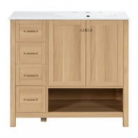 Oakmere Meuble-Lavabo Simple 36 po avec Deux Portes et Deux Tiroirs, Bois Naturel