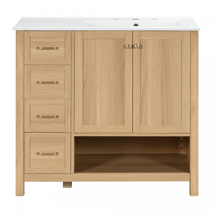 Oakmere Meuble-Lavabo Simple 36 po avec Deux Portes et Deux Tiroirs, Bois Naturel
