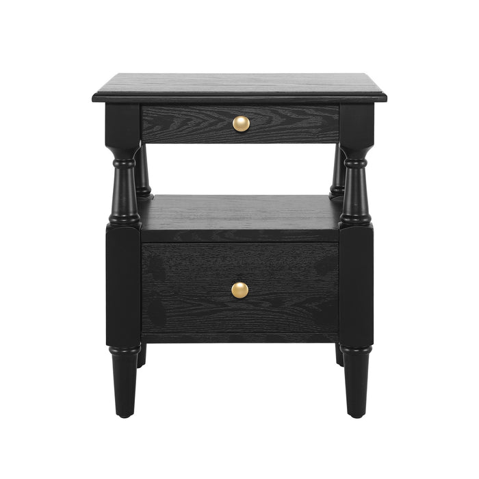 Emma Table de Nuit en Bois a 2 Tiroirs pour Chambre a Coucher avec Pieds Antiderapants, Noir