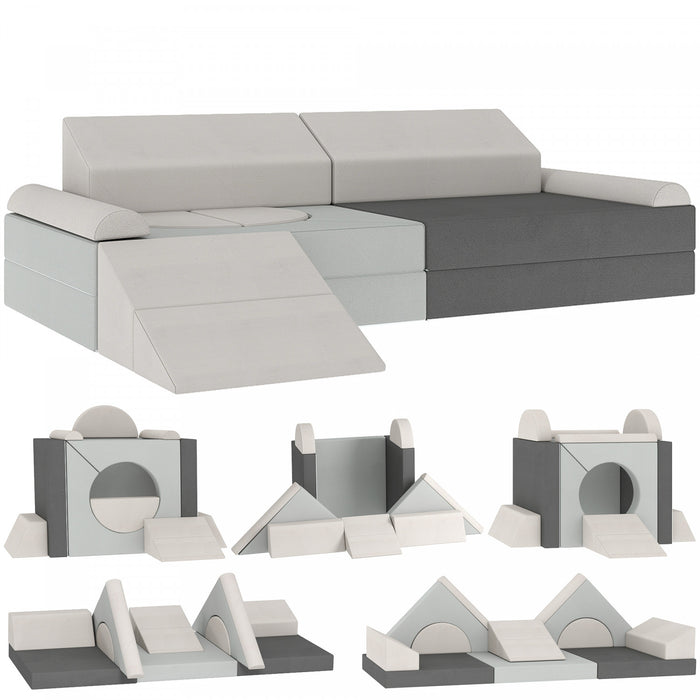 Qaba Canape de Jeu Modulaire 12 Pieces pour Enfants, Sofa Sectionnel, Gris