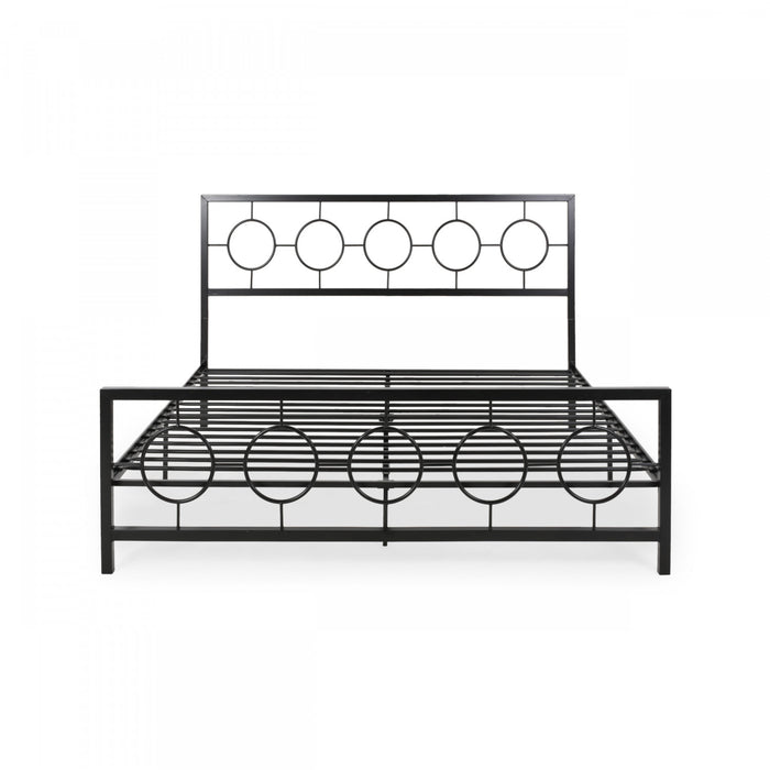 Robert Cadre De Lit En Metal Avec Tete Et Pied De Lit Au Design Circulaire, Taille King, Noir