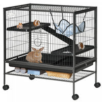 Pawhut Cage Pour Petits Animaux Avec Hamac, Cage Pour Furet A 3 Niveaux Avec Etagere De Rangement, C