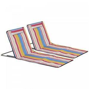 Chaise Longue De Plage Outsunny, Mat De Plage Au Sol, Rayures Colorees
