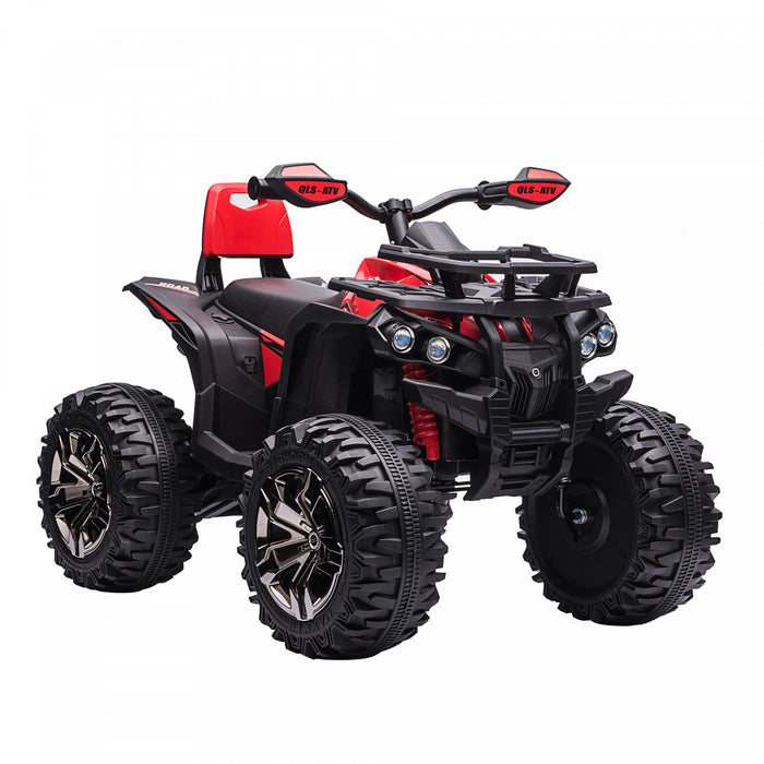 Aosom Voiture Quad A Quatre Roues Pour Enfants 12 V Avec Phares De Travail Mp3 Reels, Moto Alimentee Par Batterie Pour 3 A 5 Ans, Rouge