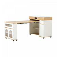Table a manger extensible Avery avec ilot de cuisine roulant, blanc