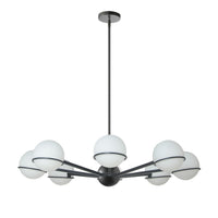 Lustre Sofia de Dainolite en verre blanc opale, avec fini noir mat et 8 ampoules