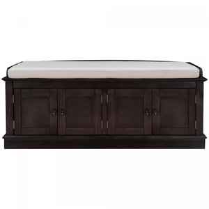 Daniel Banc De Rangement En Bois Massif Avec Armoire A Chaussures A 4 Portes Et Etageres Reglables, Finition Espresso