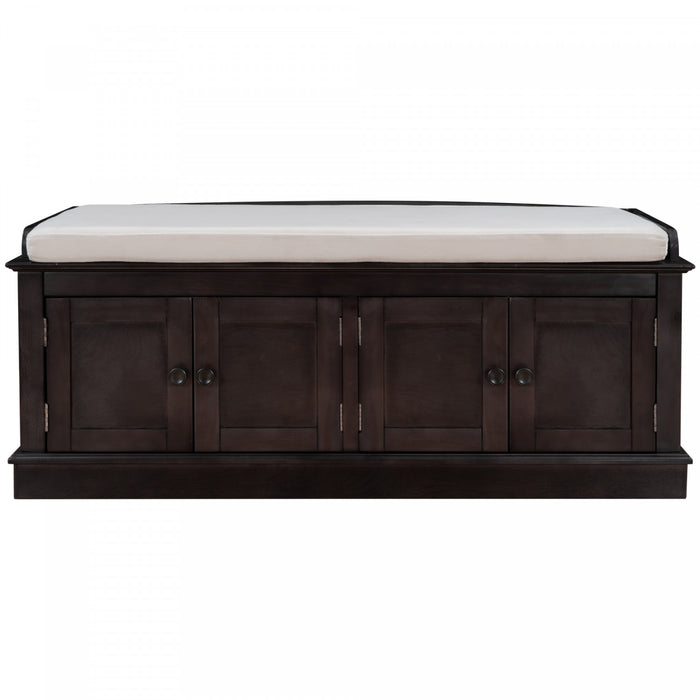 Daniel Banc De Rangement En Bois Massif Avec Armoire A Chaussures A 4 Portes Et Etageres Reglables, Finition Espresso