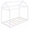 Lit De Maison En Bois Massif Au Design Facile A Nettoyer Avec Cadre De Toit, Taille Simple, Blanc