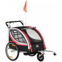 Aosom Remorque Velo Enfant 2 En 1, Poussette Bebe Avec Frein, Sac De Rangement, Drapeau De Securite,