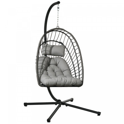 Outsunny Hanging Egg Chair with Stand, Foldable Wicker Rattan Swing Chair