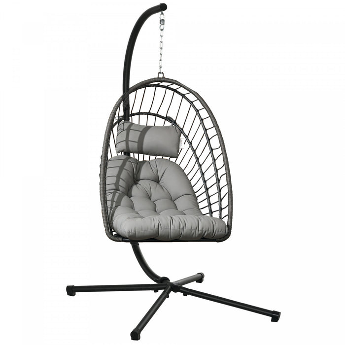 Outsunny fauteuil œuf suspendu avec pied, panier pliable en rotin