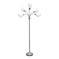  Skye Lampadaire a 5 lumieres avec cols de cygne reglables, Argent et Blanc, 67 po H
