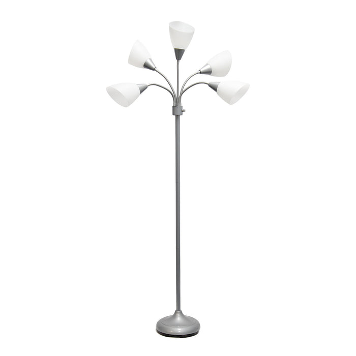 Skye Lampadaire a 5 lumieres avec cols de cygne reglables, Argent et Blanc, 67 po H