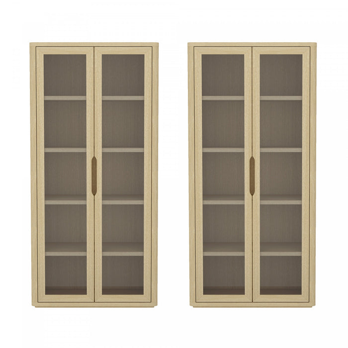 Armoire bibliotheque moderne Rivington 38\" en chene naturel - Lot de 2