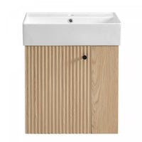 Camille Meuble de salle de bain flottant avec vasque en ceramique et rangement cote droit, Naturel
