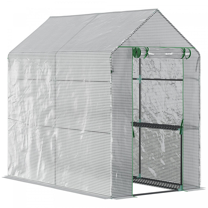 Outsunny 73\" X 47\" X 75\" Serre Sans Rendez-vous Exterieur Portable Plante Fleur Croissance Maison Chaude Jardin Tunnel Abri Avec Porte Enroulable Et 4 Etageres Blanc