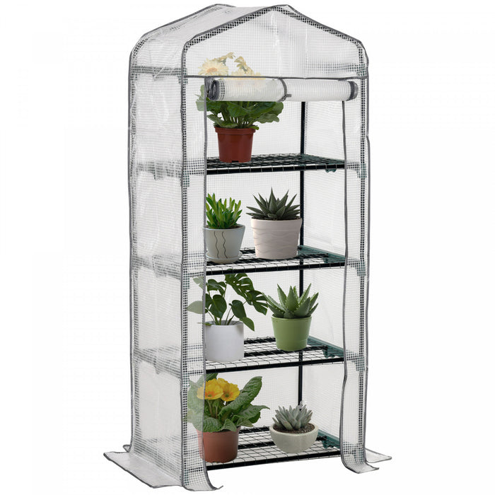 Outsunny Serre Portable avec 4 Etageres, Exterieur, Blanc